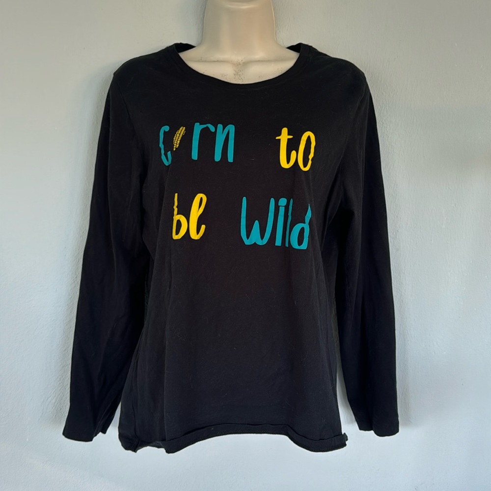 Hanes Corn to be Wild black cotton long sleeve funny tee size large - Picture 3 of 9